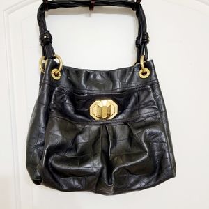 B Makowski Black Tuen Lock Embossed Leather Handbag Purse